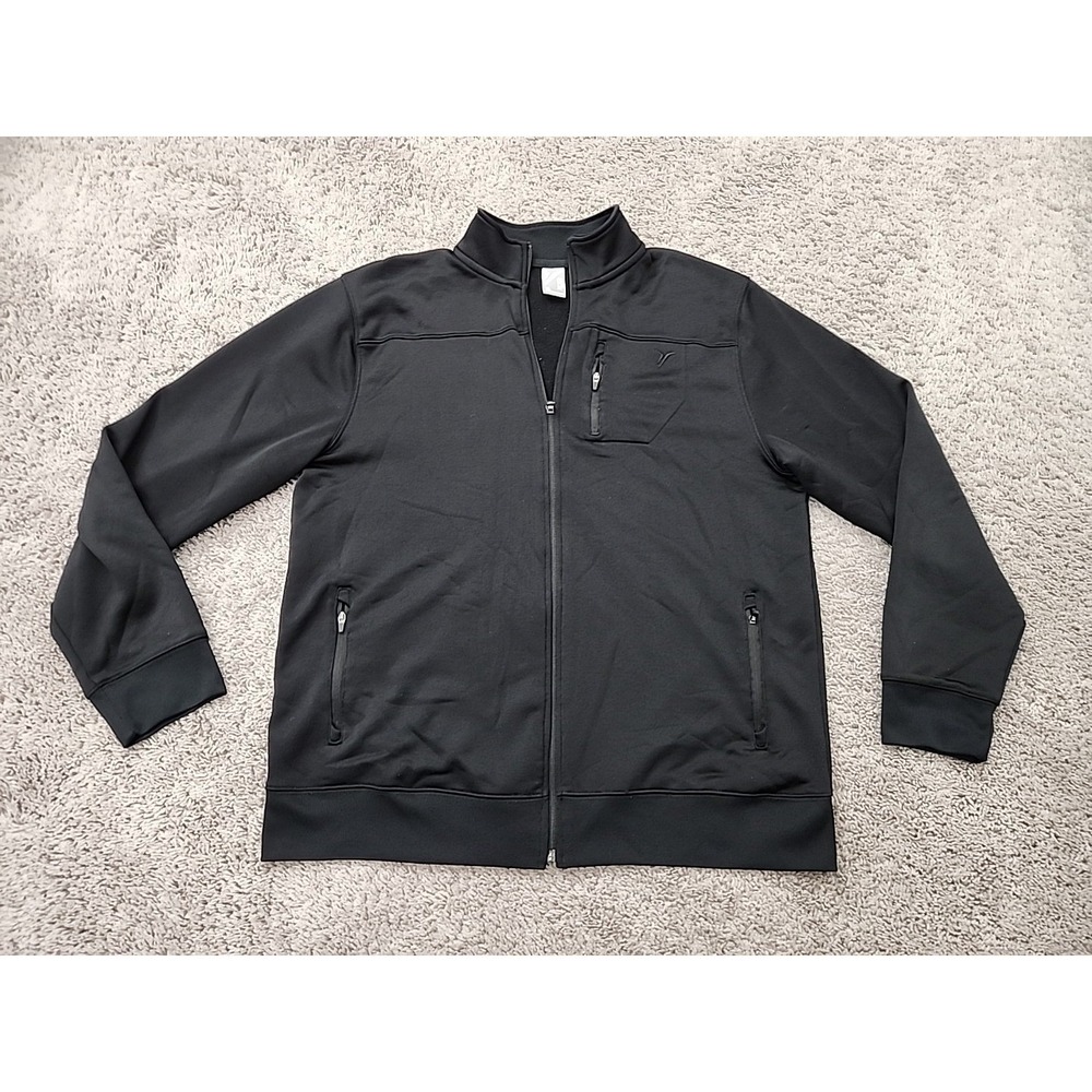 Old Navy Track Jacket Mens XL Black Good Fleece Lined Full Zip Pockets